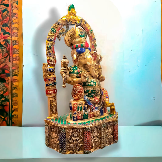 Divine Brilliance: Intricately Engraved Brass Ganesha Statue 20" - Budhshiv.com