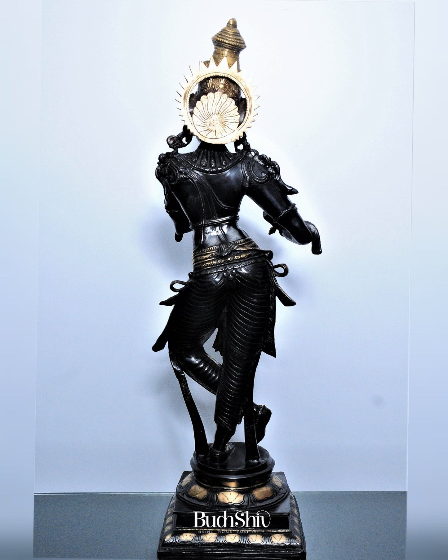 Divine Krishna Brass Statue | Superfine Brass | Black and Gold | 35 inch - Budhshiv.com