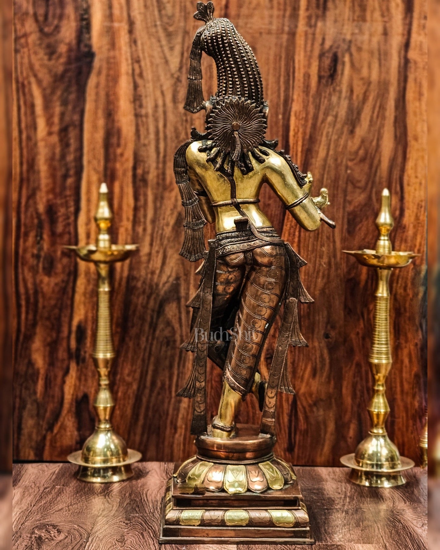 Divine Krishna Murlidhar Idol Superfine Brass | Unique Crown | 35.5 Inch/ 3 feet - Budhshiv.com