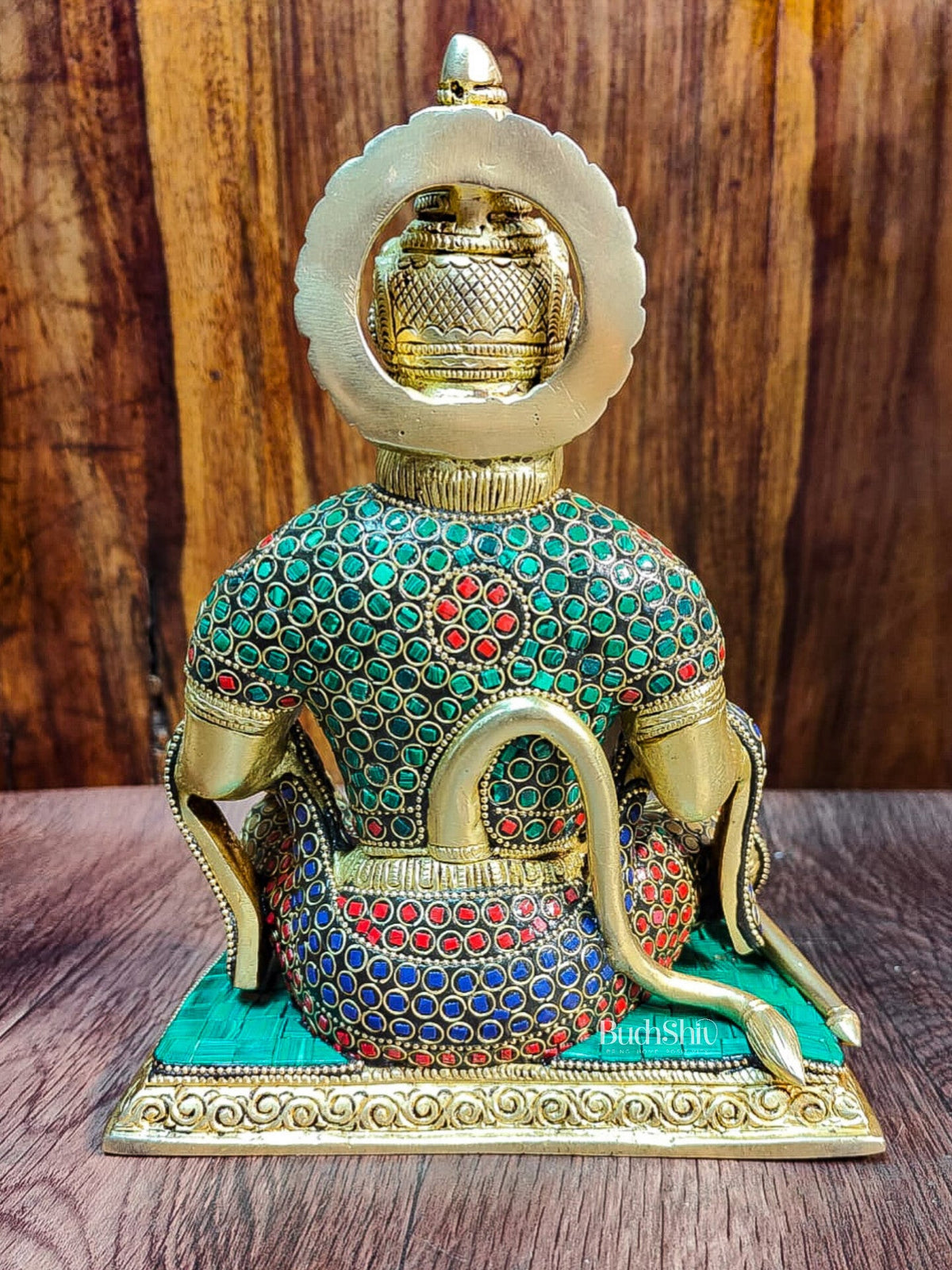 Divine Lord Hanuman Brass Idol 9.5" Tall | Meenakari Stonework - Budhshiv.com
