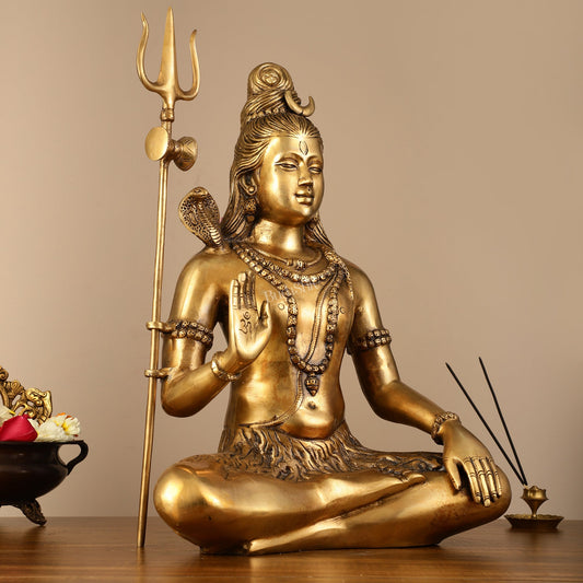 Divine Lord Shiva Brass Idol - 20" Handcrafted Mahadev Statue - Budhshiv.com