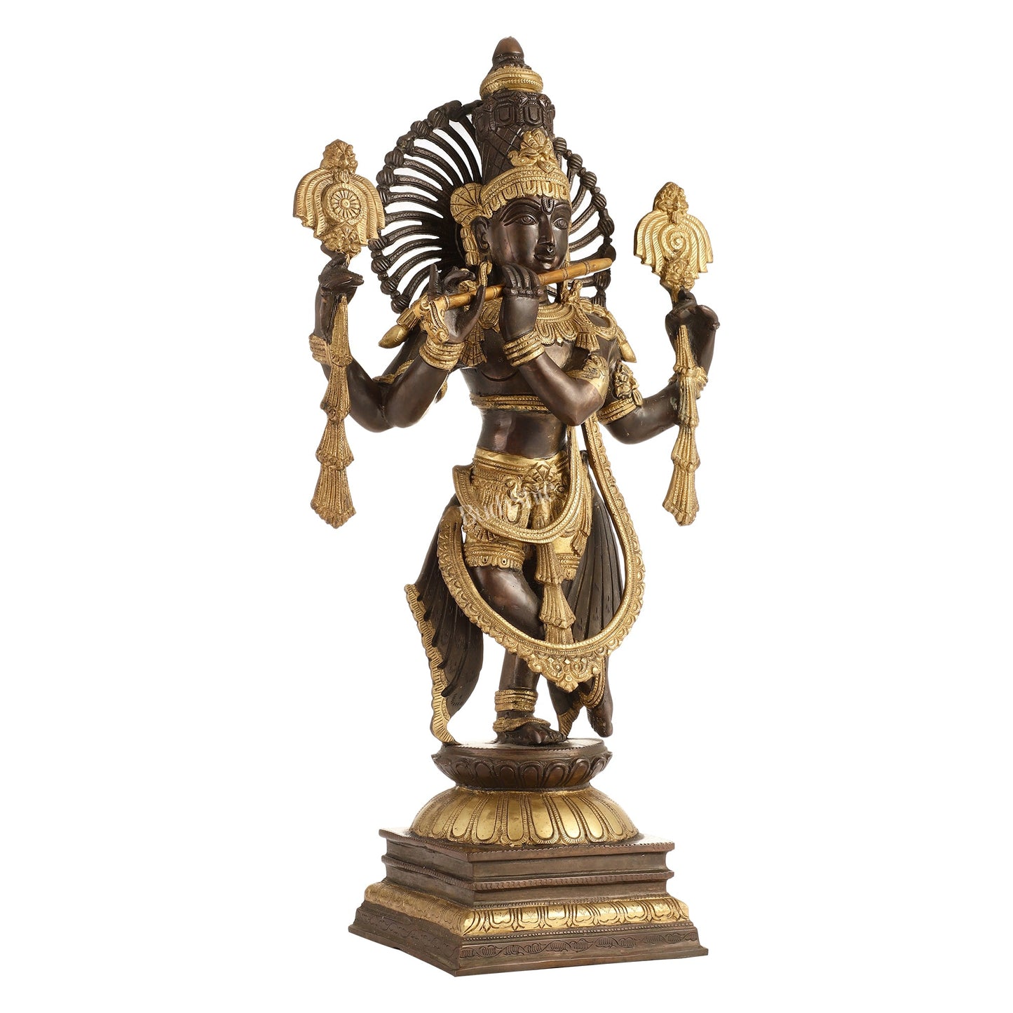 Divine Pure Brass Krishna Charbhuja Statue 24 inch - Budhshiv.com
