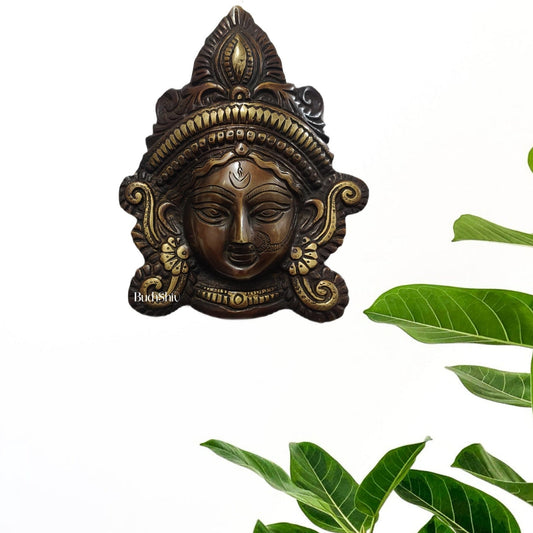 Durga Maa Face Wall Mount Chocolate Antique Finish - Budhshiv.com