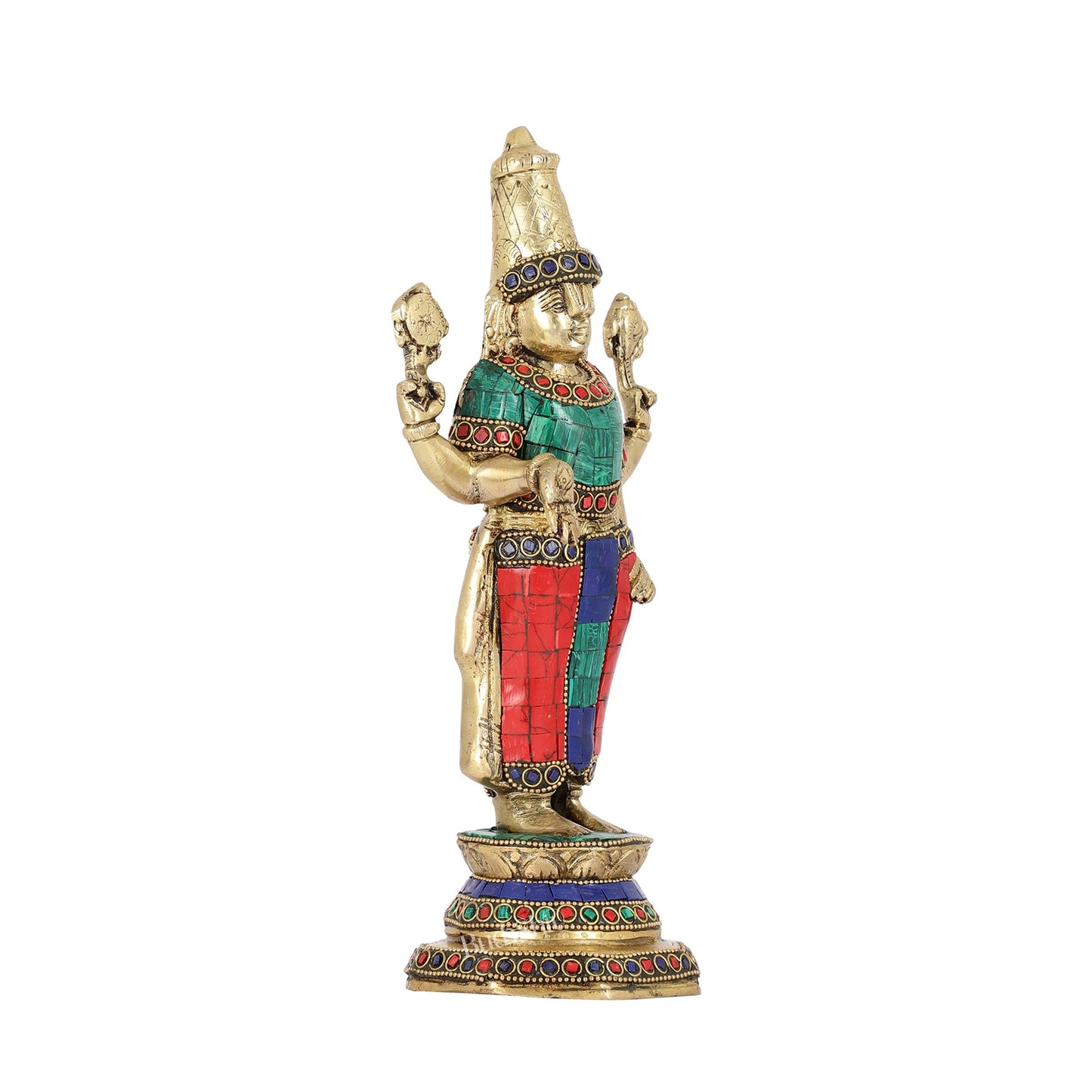 Elegant Golden Brass Tirupati Balaji Statue with Stonework | 12" Height | Divine Aura - Budhshiv.com