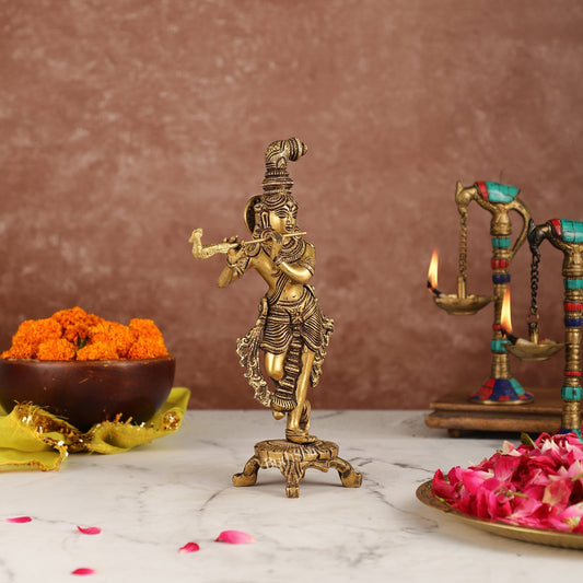 Exquisite 10-Inch Brass Krishna Idol - Budhshiv.com