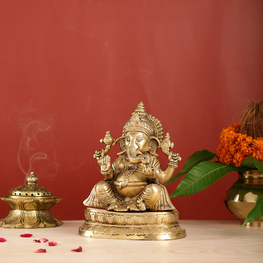 Exquisite 9-Inch Brass Lord Ganapati Idol - Handcrafted Superfine Artwork - Budhshiv.com
