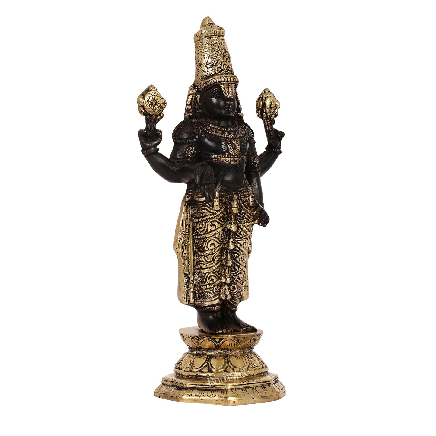 Exquisite Black & Gold Brass Tirupati Balaji Statue | 12" Height | Divine Elegance - Budhshiv.com