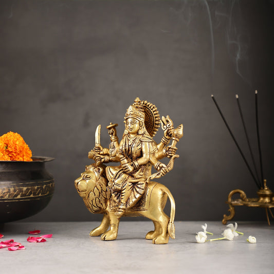 Exquisite Brass Durga Idol | Intricately Crafted 8.5" - Budhshiv.com