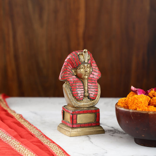 Exquisite Brass Egyptian Pharaoh Statue with Stonework | 7" Height - Budhshiv.com