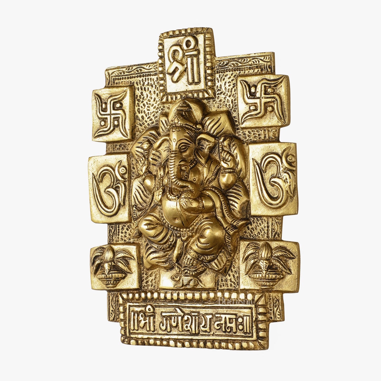 Exquisite Brass Ganesha Wall Hanging - 7 Inch - Budhshiv.com