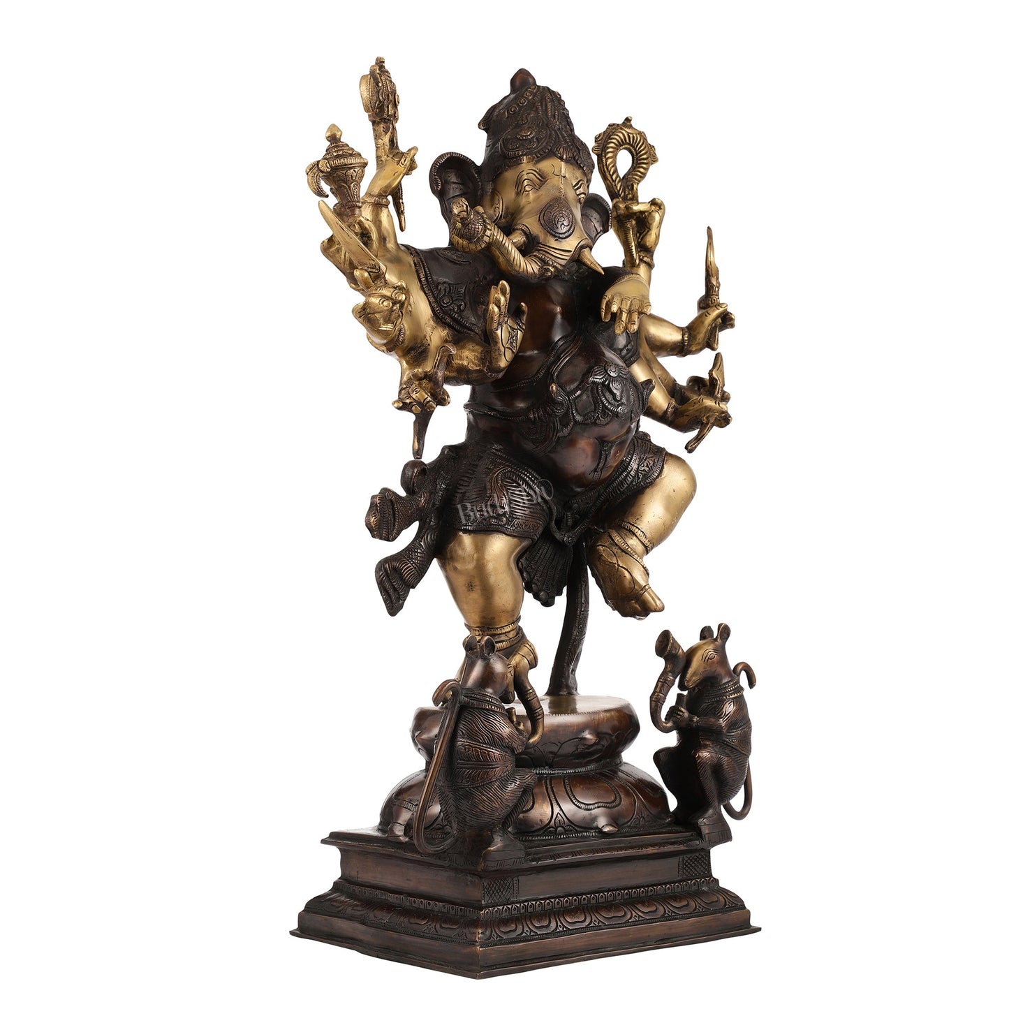 Exquisite Brass Handcrafted Dancing Ganesha Statue | Ten arms 26" - Budhshiv.com