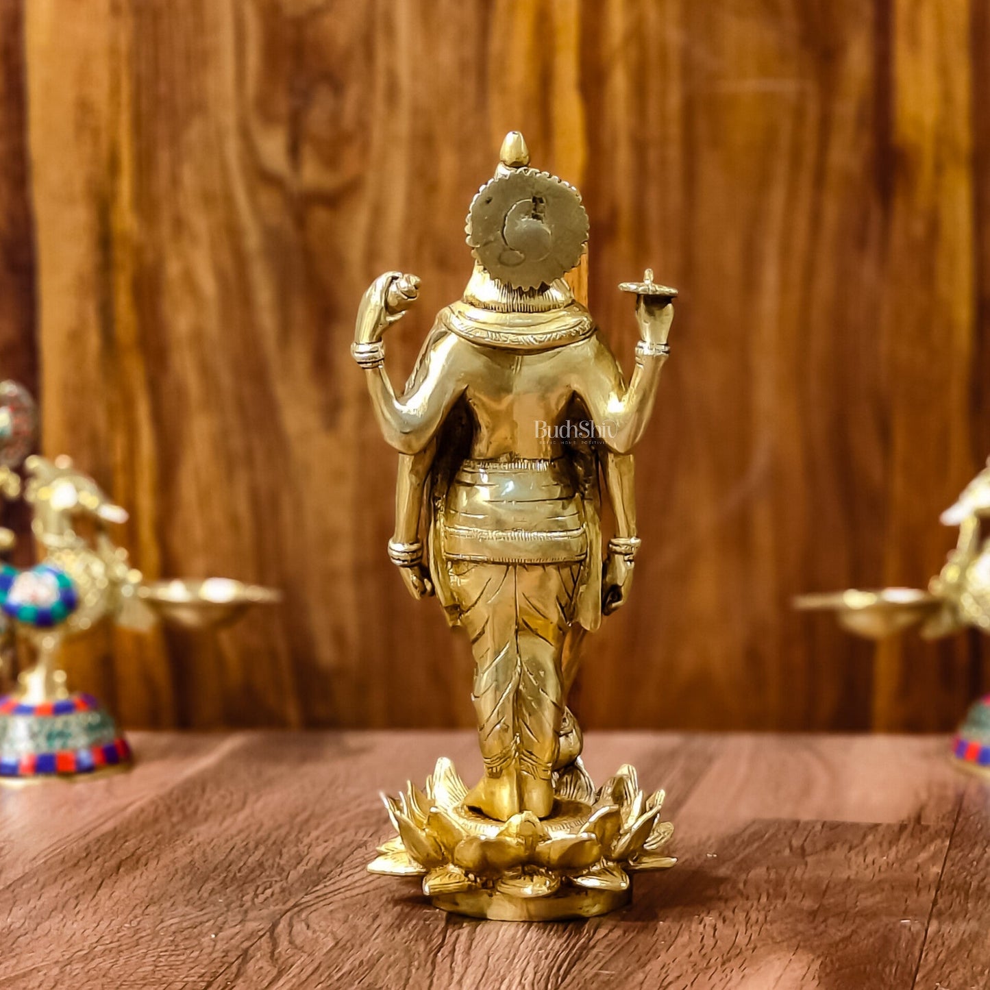 Exquisite Brass Standing Vishnu Statue on Lotus Base - 12.5 Inches - Budhshiv.com