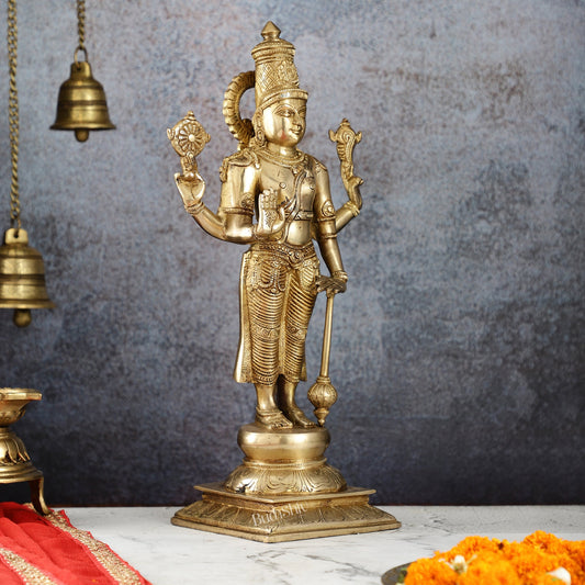 Exquisite Brass Superfine Standing Vishnu Idol | 18" Height | - Budhshiv.com