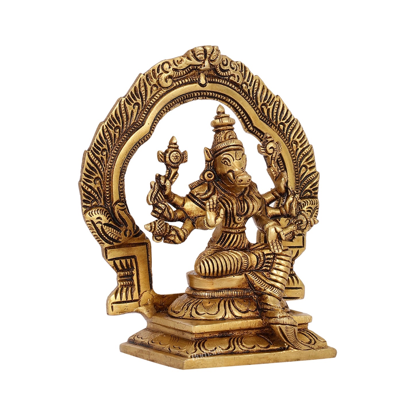Exquisite Brass Varahi Idol with Arch | 5.5" Height | Intricate Craftsmanship - Budhshiv.com