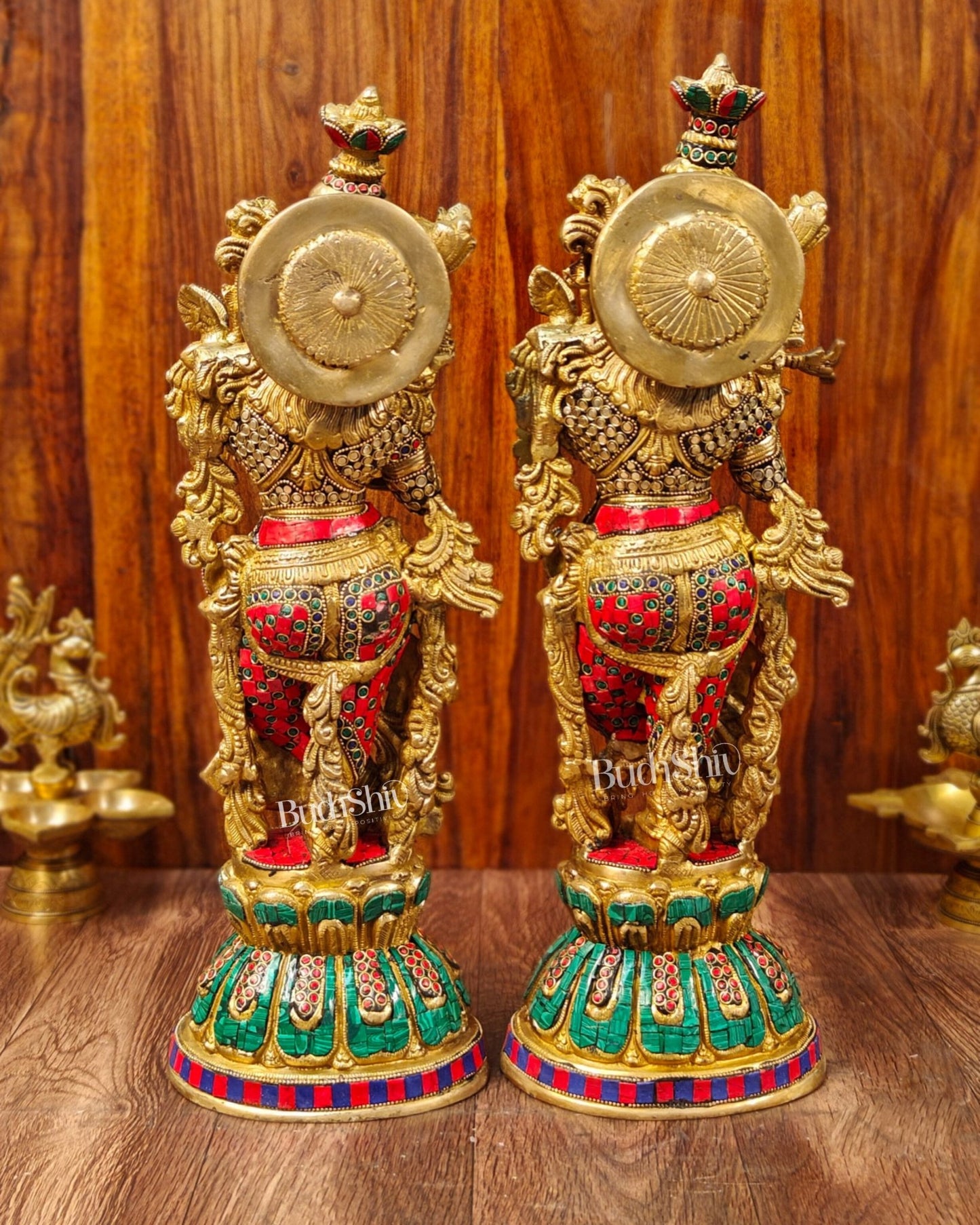 Exquisite Handcrafted Pure Brass Radha Krishna Statues - 21" Height | Made in India - Budhshiv.com