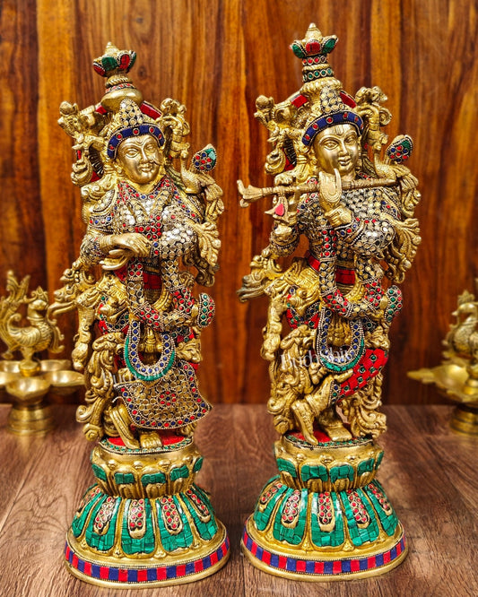 Exquisite Handcrafted Pure Brass Radha Krishna Statues - 21" Height | Made in India - Budhshiv.com