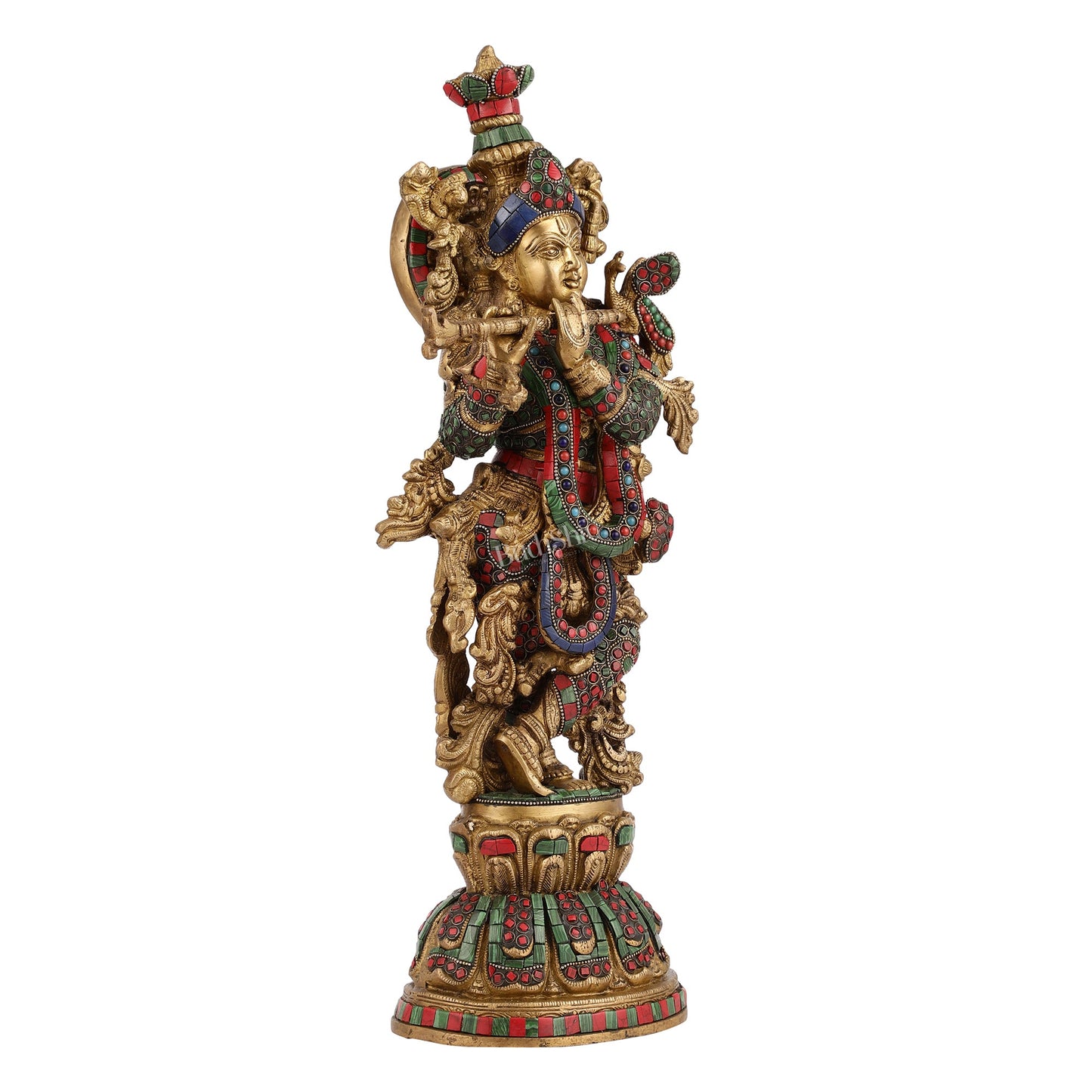 Exquisite Pure Brass Handcrafted Krishna Statue 21 inch - Budhshiv.com