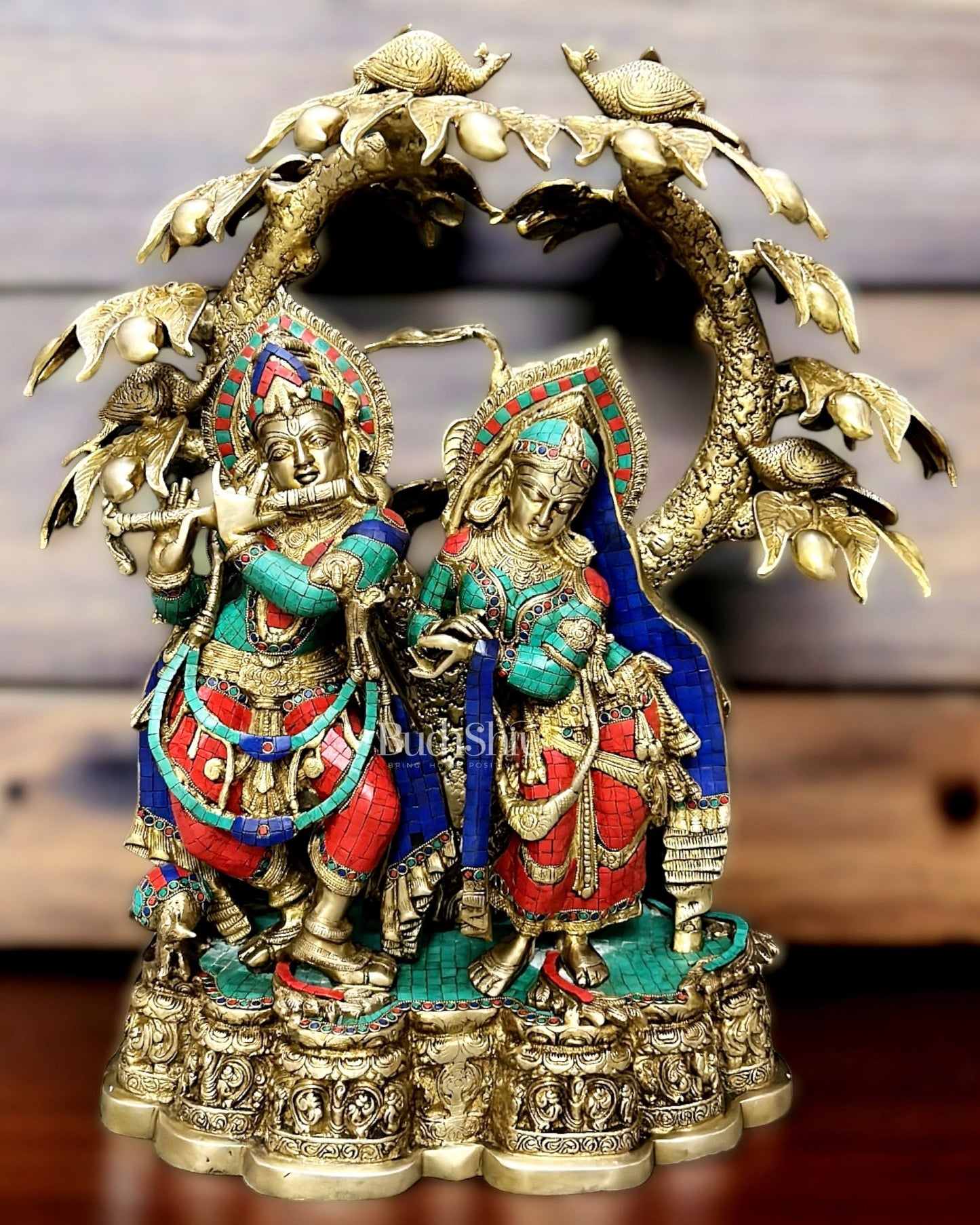 Exquisite Pure Brass Radha Krishna Sculpture – Large Size - Budhshiv.com