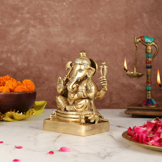 Fine Quality Brass Lord Ganesha Idol | 7.5" Height - Budhshiv.com
