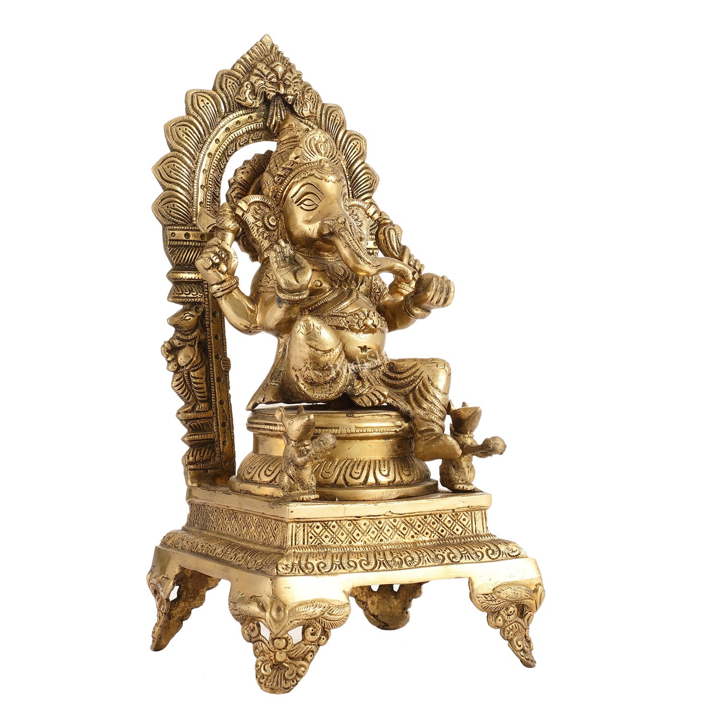 Finely Carved Ganapati Statue on Throne - 17 inch - Budhshiv.com