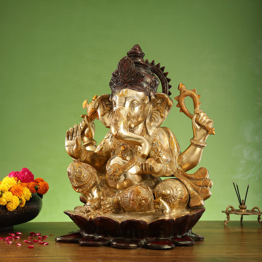 Finely Handcrafted Ganapathi Statue - 21x17x11.5 Inch - Budhshiv.com