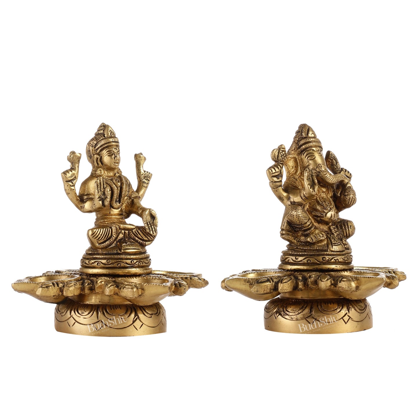 Ganesh Lakshmi Brass Lamp 5" - Budhshiv.com