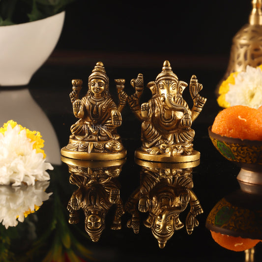 Ganesh lakshmi superfine brass idols 3" - Budhshiv.com