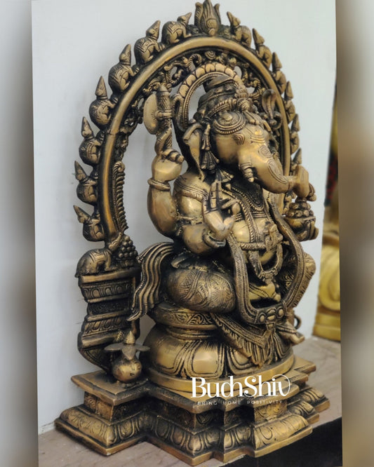 Ganesha Brass Idol Antique 18" - Budhshiv.com