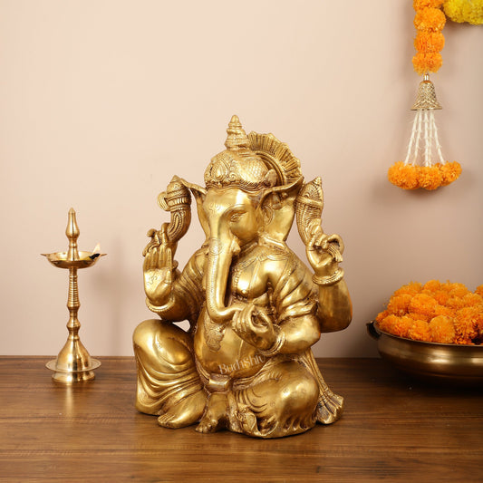 Ganesha Brass Idol with finish 20 inch - Budhshiv.com