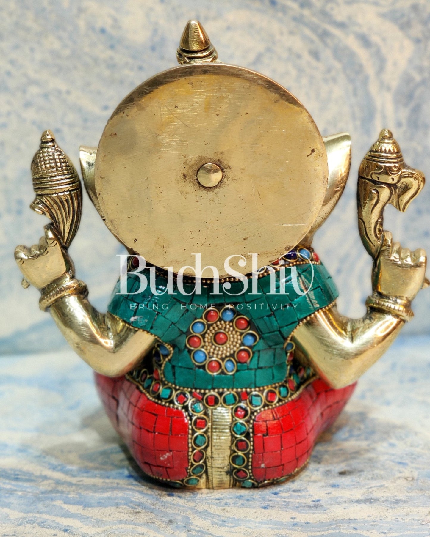 Ganesha enchanting brass idol with meenakari stonework | suitable for office desk/study table/ temple - Budhshiv.com