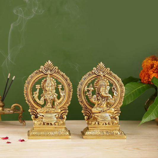 Ganesha Lakshmi Brass idols Superfine 7 inch - Budhshiv.com