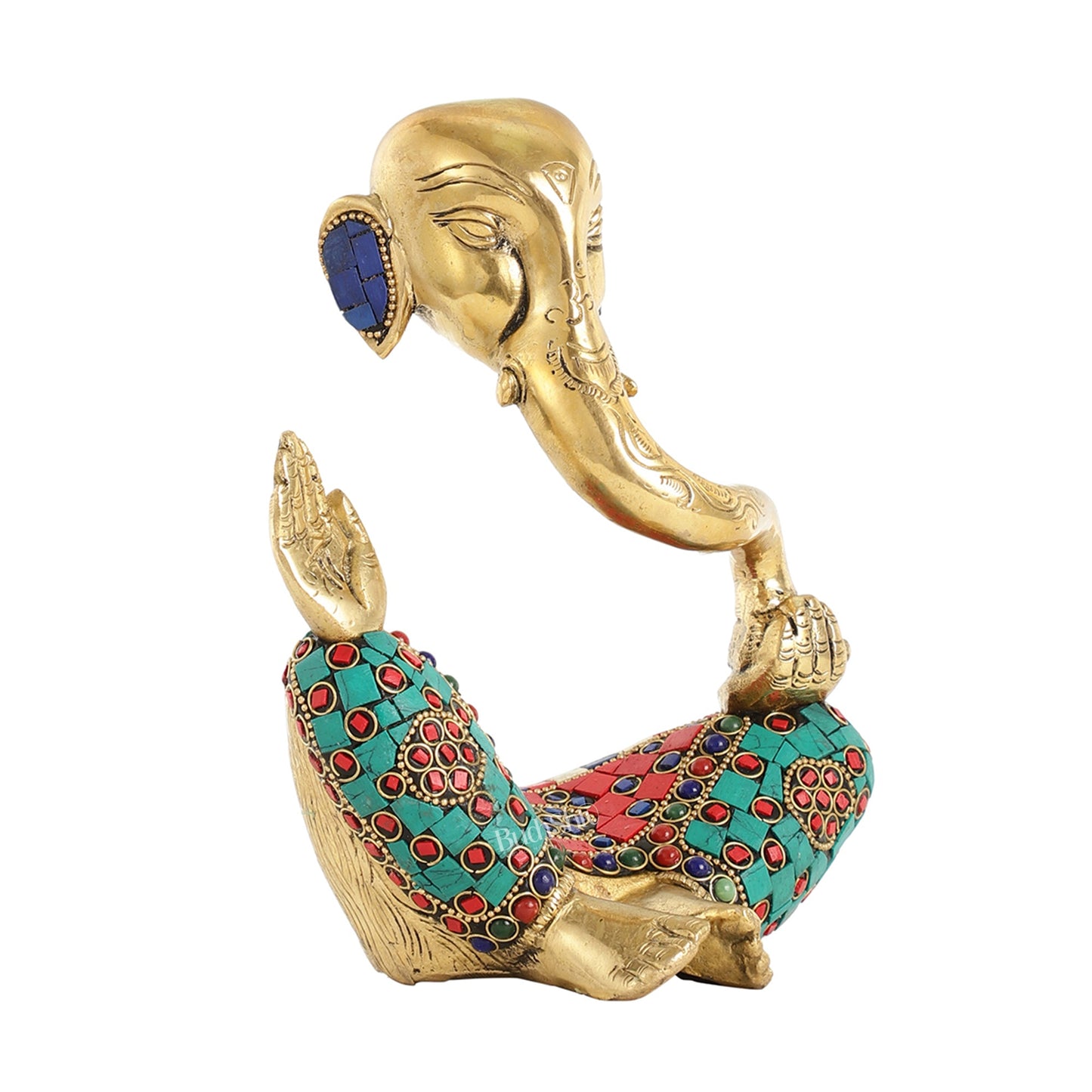 Ganesha modern Idol Abstract Brass with stonework 8.5 inch - Budhshiv.com