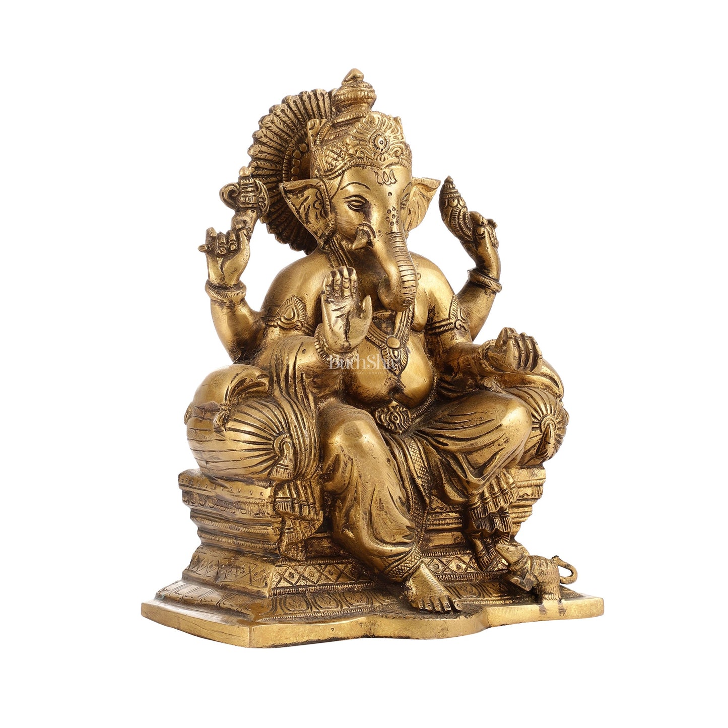 Ganesha on a sofa brass idol 9 inch antique finish - Budhshiv.com
