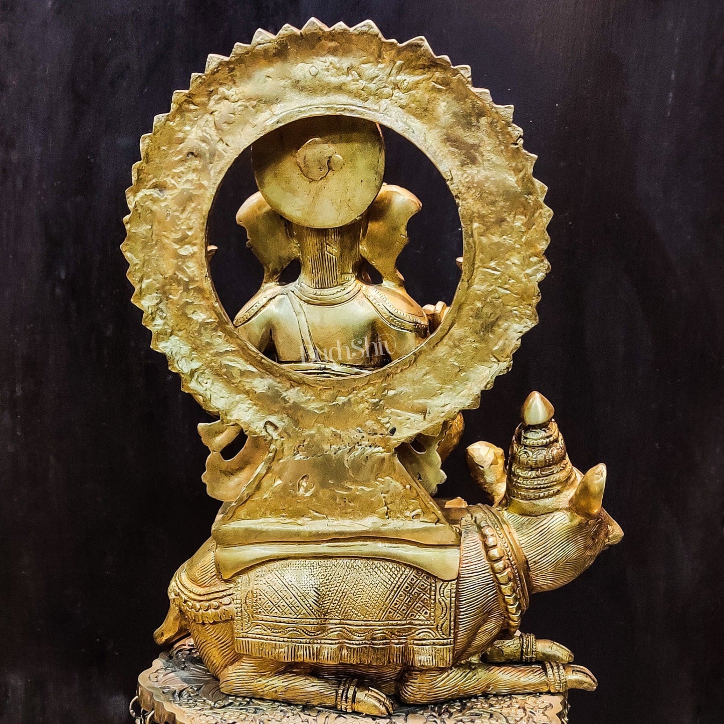 Ganesha on mouse brass statue 16 inches - Budhshiv.com