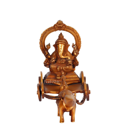 Ganesha with a mouse on a Rath Chariot 11" - Budhshiv.com