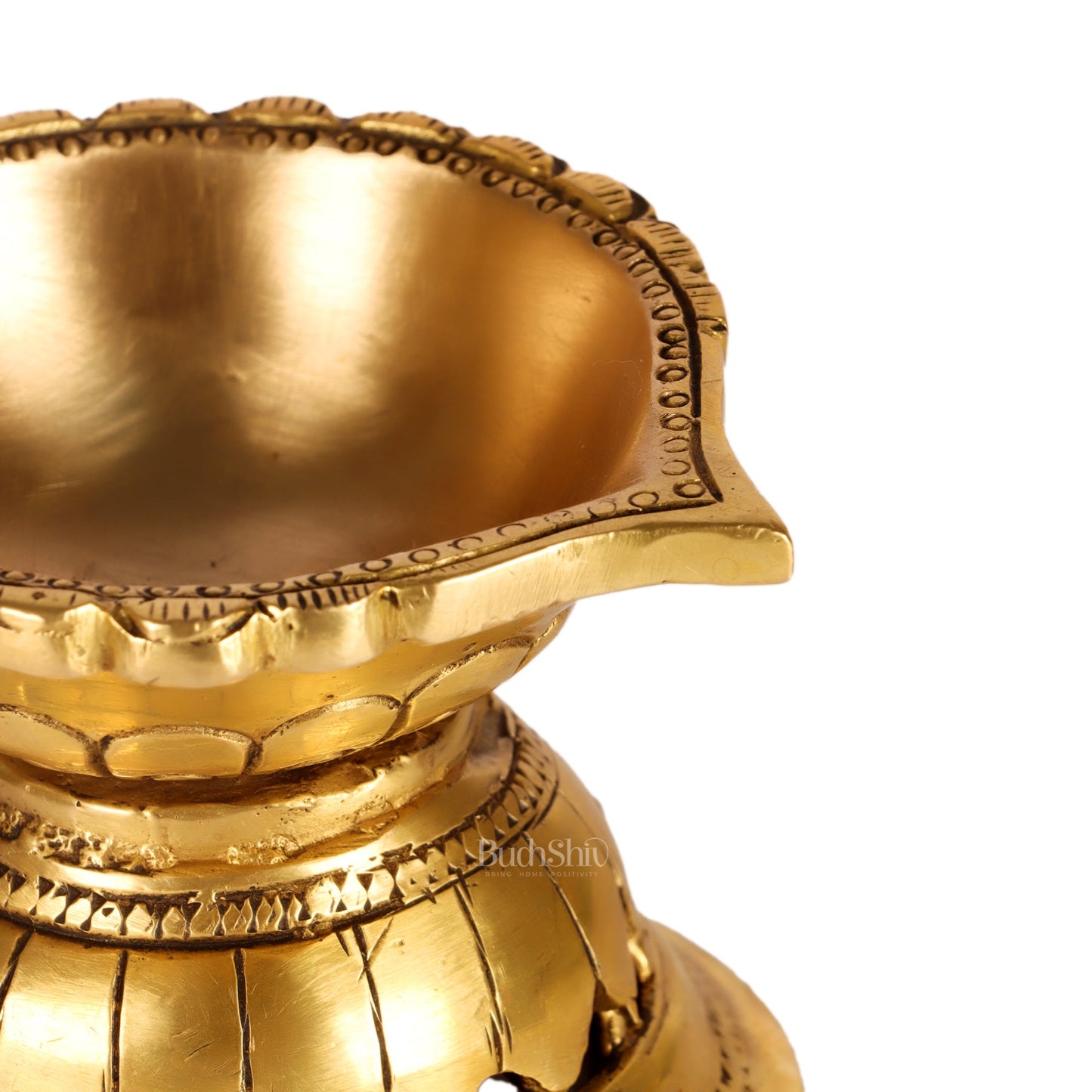 Handcrafted Brass Diya with Reverse Lotus Design - 4 inches - Budhshiv.com