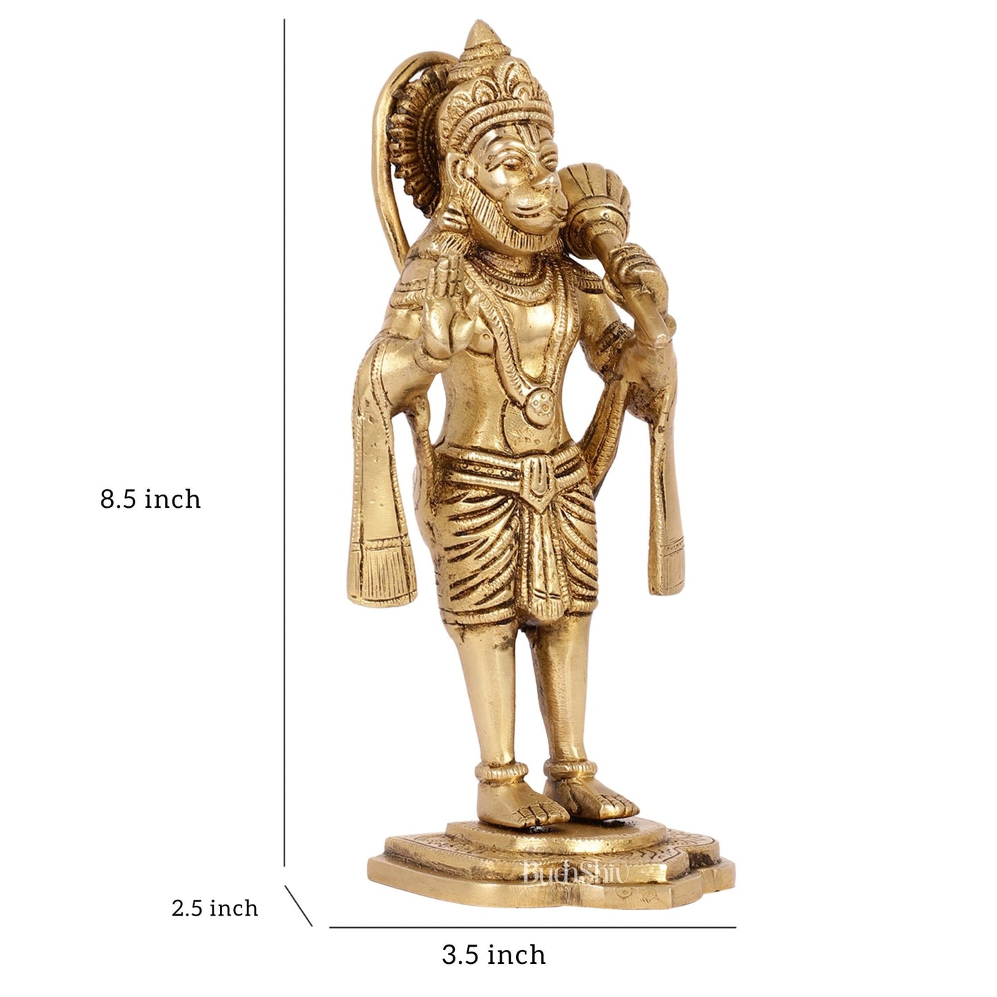 Handcrafted Brass Lord Hanuman Statue in Blessing Mudra - 8.5" - Budhshiv.com