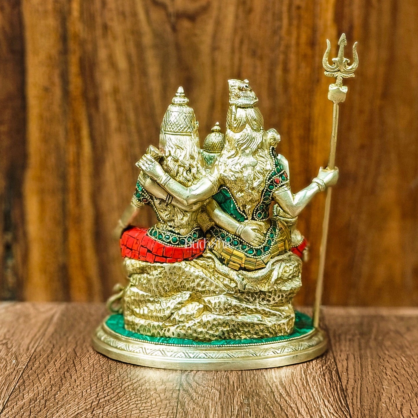 Handcrafted Brass Lord Shiva Parivaar Idol 9.5" with stonework - Budhshiv.com