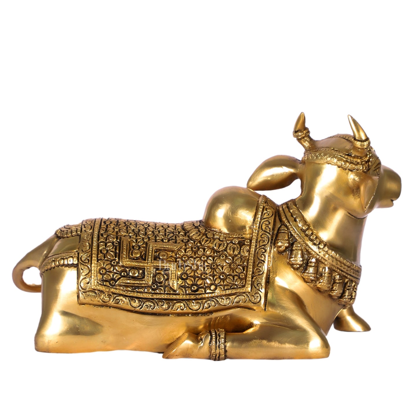 Handcrafted Brass Nandi Statue - 13.5 inch wide - Budhshiv.com