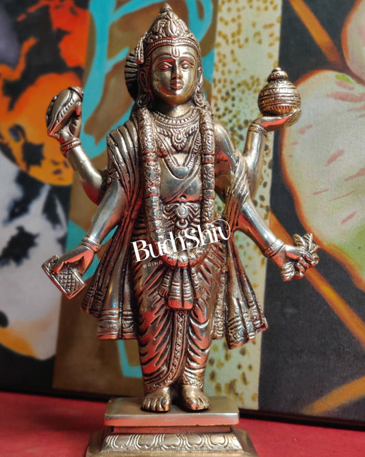 Handcrafted Brass Statue of Lord Dhanvantari, the God of Ayurveda | Fine Craftsmanship10" - Budhshiv.com