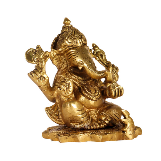 Handcrafted Brass Superfine Ganesha Statue 5" - Budhshiv.com