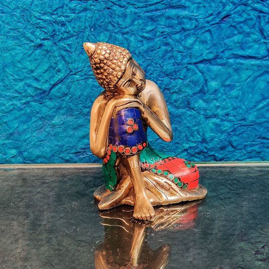 Handcrafted Brass Thinking Buddha Statue | 6" Tall - Budhshiv.com