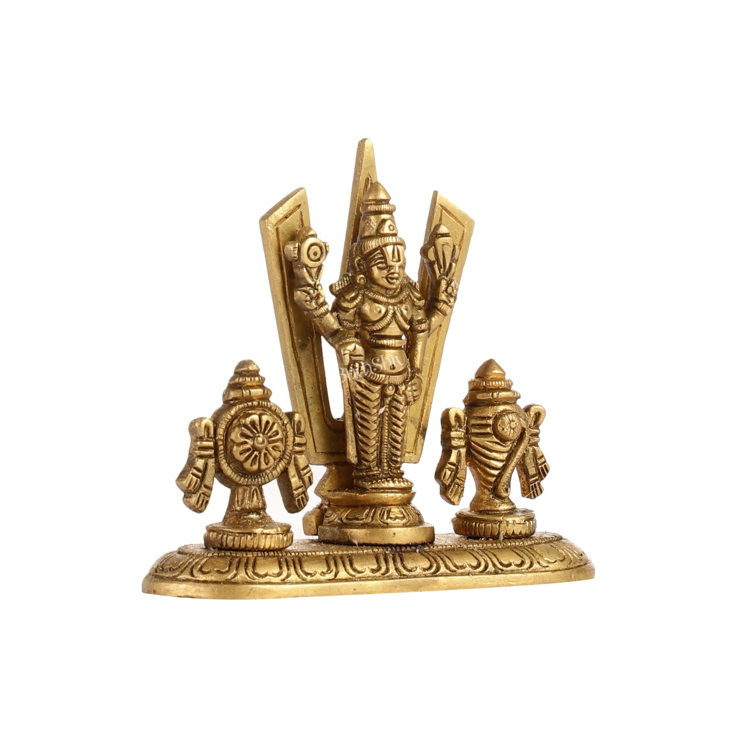 Handcrafted Brass Tirupati Balaji Idol | Shankh, Chakra, Namaha | 4 inch - Budhshiv.com