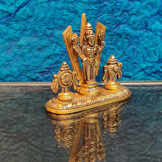 Handcrafted Brass Tirupati Balaji Idol | Shankh, Chakra, Namaha | 4 inch - Budhshiv.com