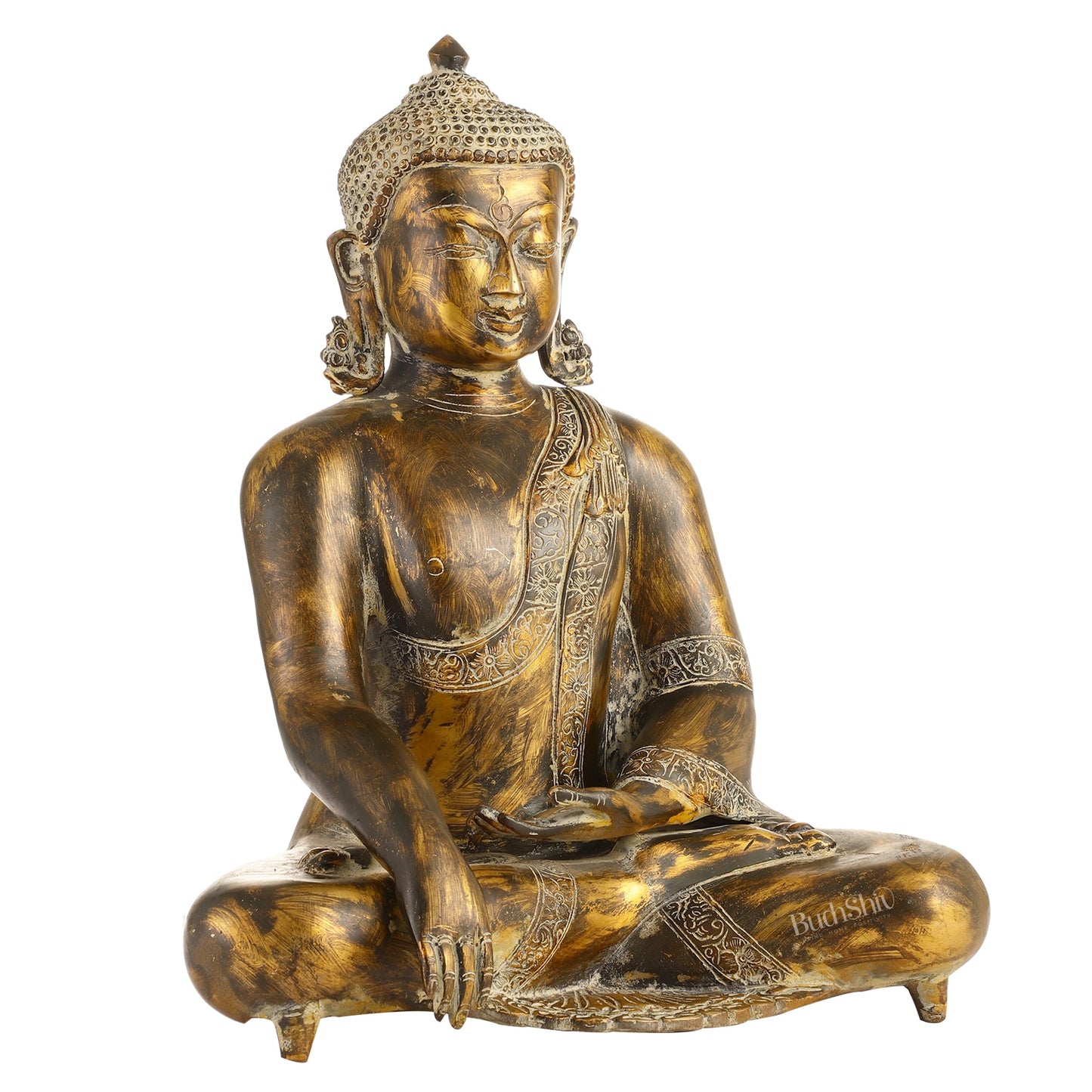 Handcrafted Fine Brass Buddha Statue | Bhoomisparsha Mudra |15" - Budhshiv.com