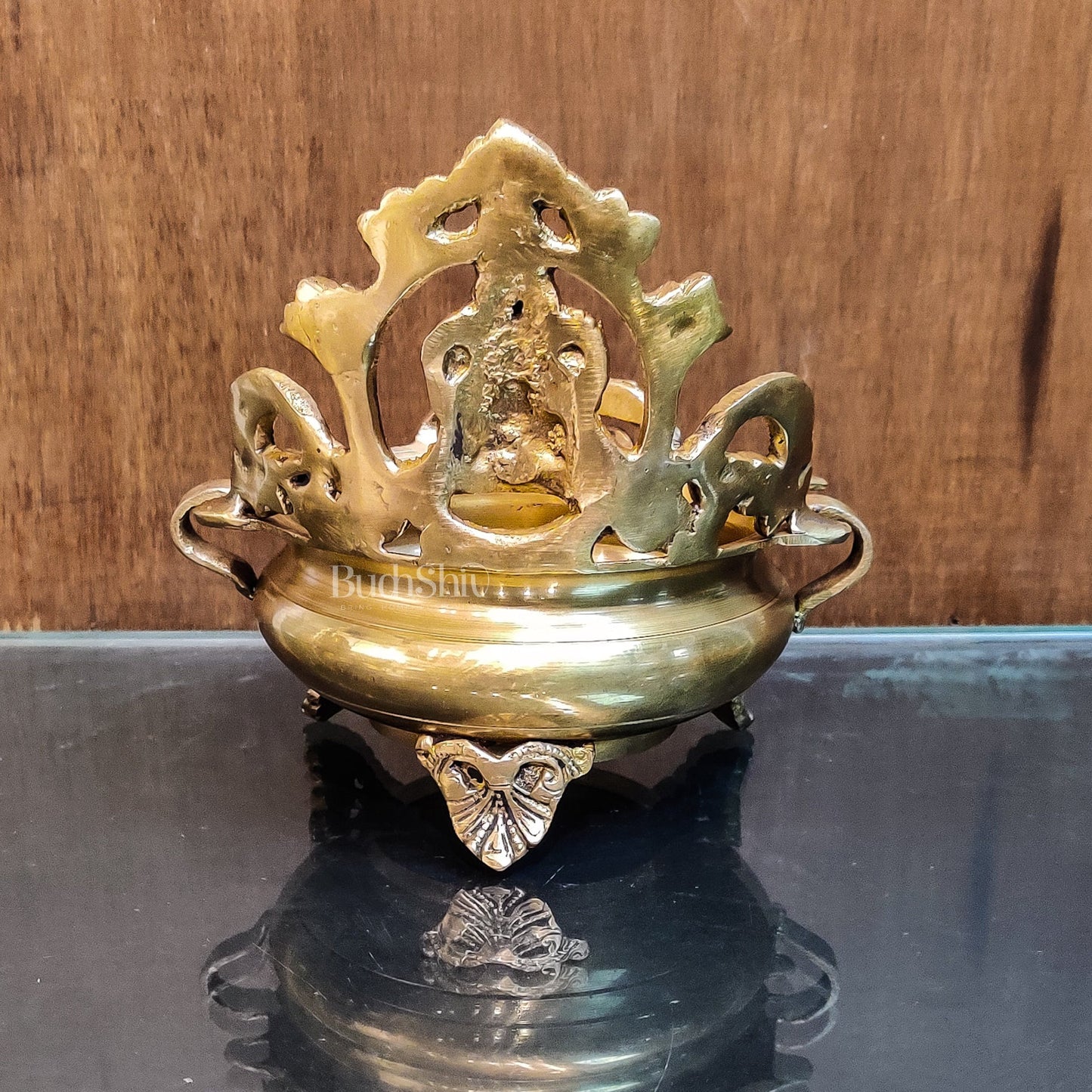 Handcrafted Fine Brass Lord Ganesha on Beautiful Urli - 7 inches - Budhshiv.com