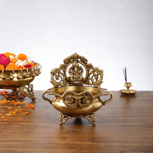 Handcrafted Fine Brass Lord Ganesha on Beautiful Urli - 7 inches - Budhshiv.com