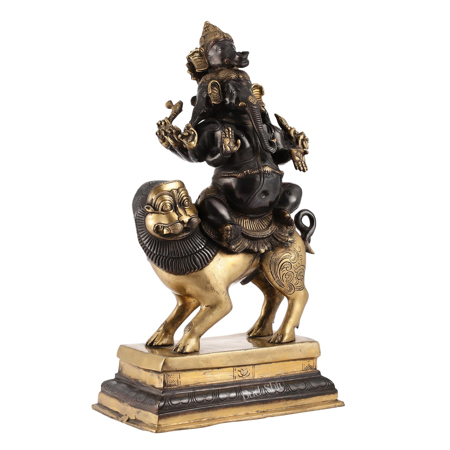 Handcrafted Heramba Ganapati Statue | Fine Brass | Black and Golden Finish - Budhshiv.com