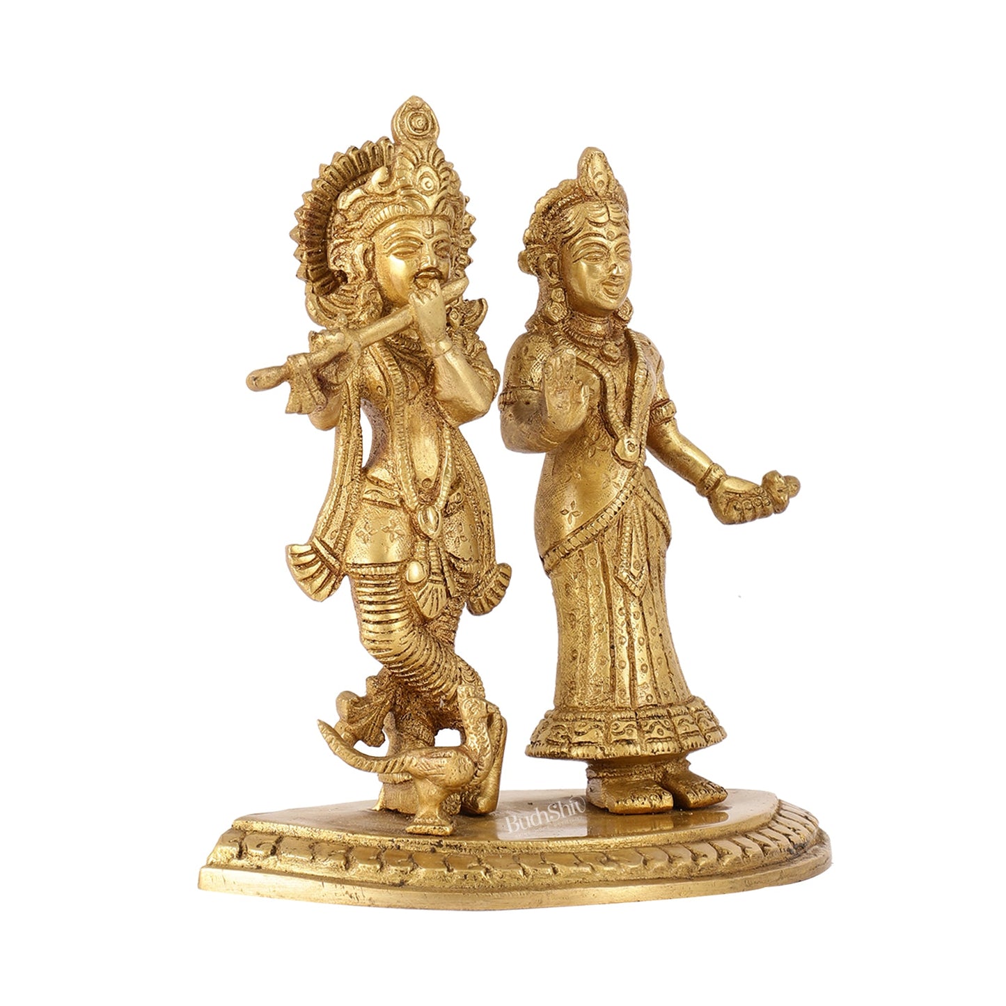 Handcrafted Radha Krishna Idol with Flute and Peacock | Buy Now | 7 inch - Budhshiv.com