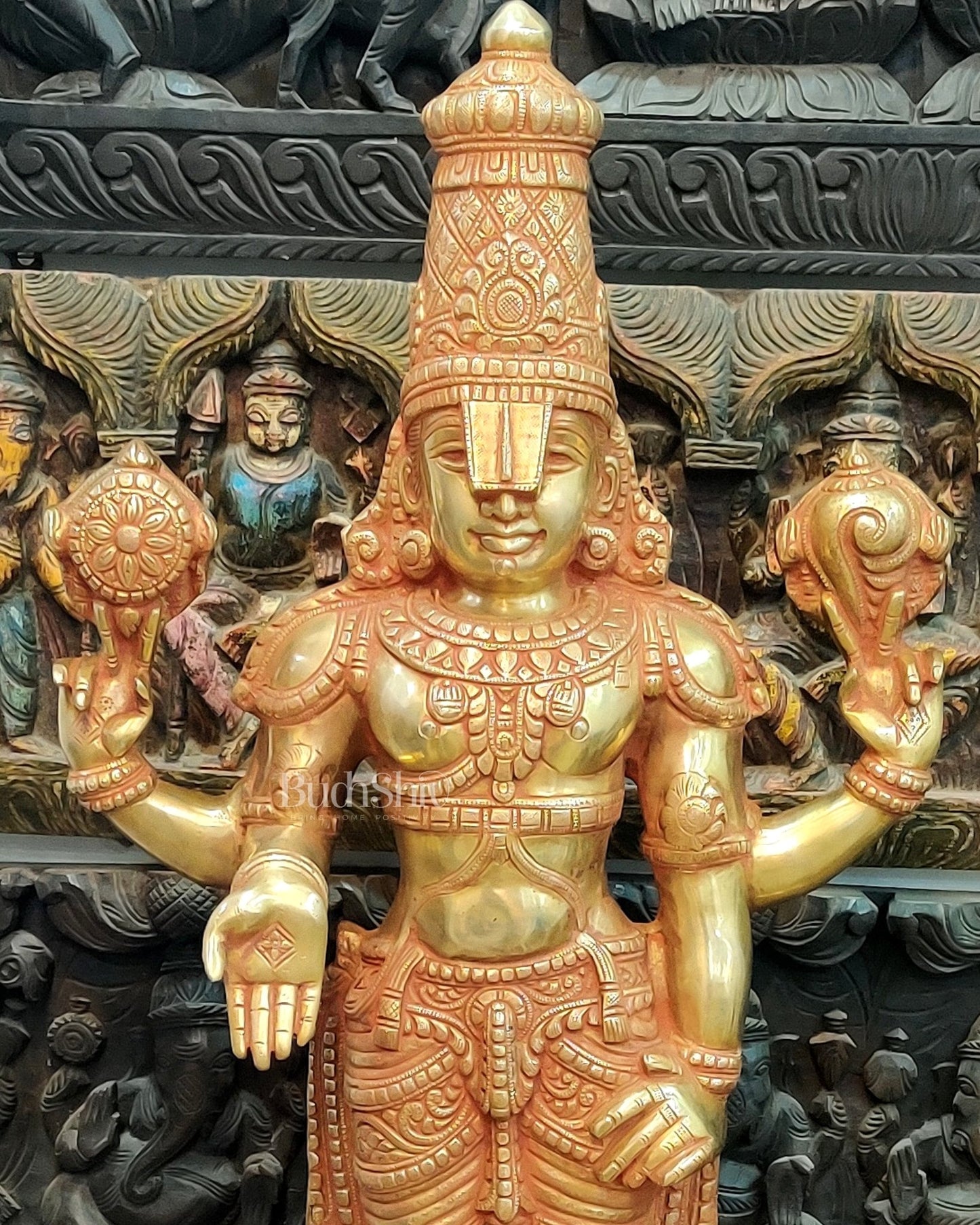Handcrafted Superfine Brass Full Body Tirupati Balaji Idol 40 inch - Budhshiv.com